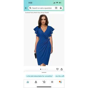 NEW Blue Deep V Neck Ruffle Sleeve Career Midi Dress M